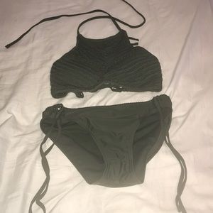 navy green knitted bikini bottom and top